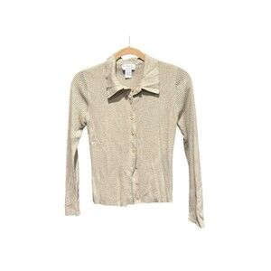 Express Tricot Cardigan Vintage Button down 90s Tan Preppy Collar Retro Medium